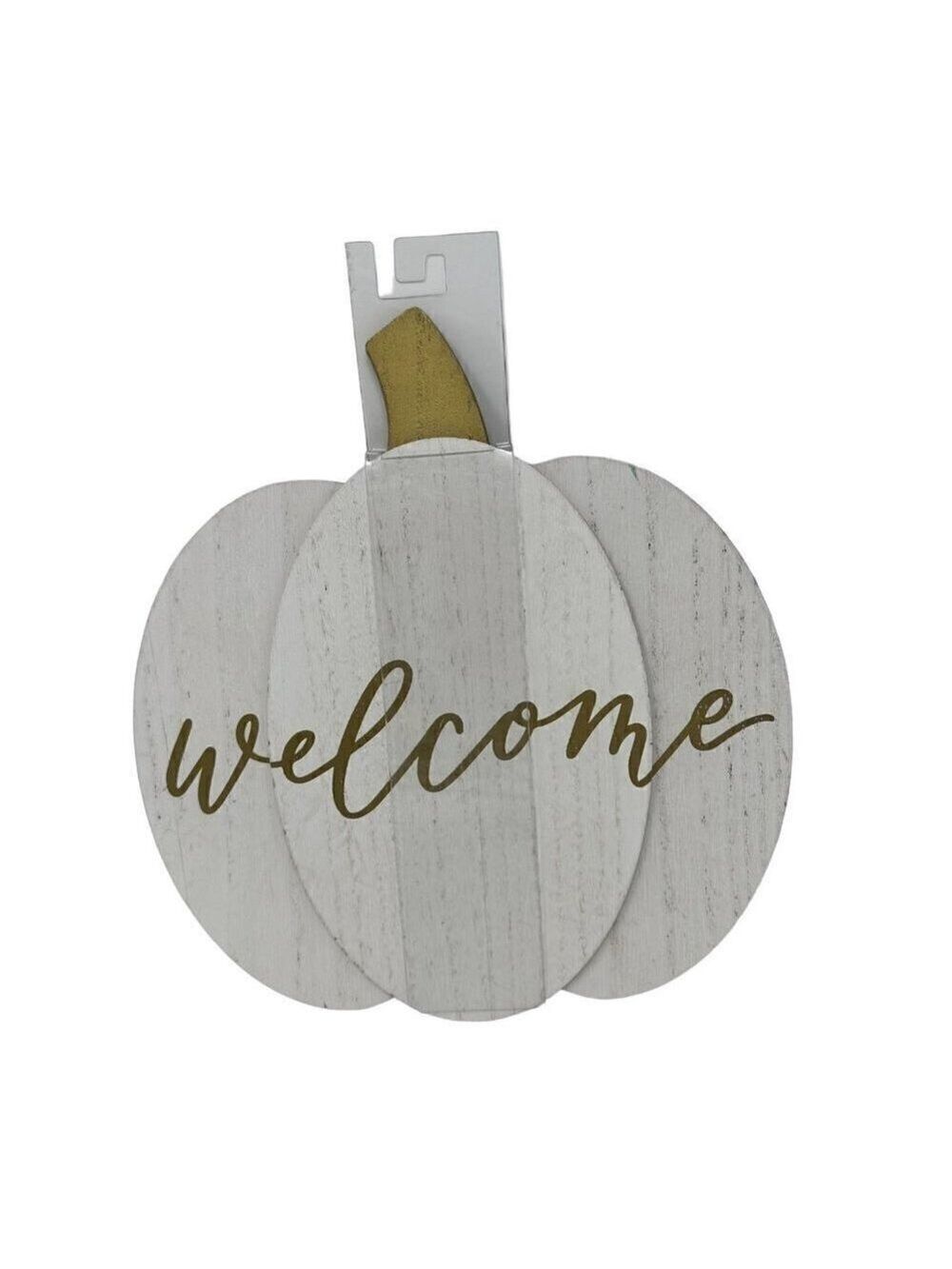 Fall Welcome White Pumpkin Door Wreath Decor 10 inch Home Decor Gold - Picture 5 of 8